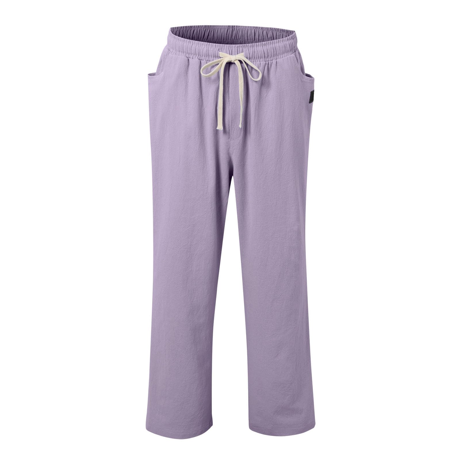 Pantaloni Lino Cotone Uomo Estivi Leggeri Pantaloni Larghi Eleganti Taglio Dritto Pantalone Casual Y2K Traspiranti per Spiaggia, Sportivi, Casa, Lavoro,