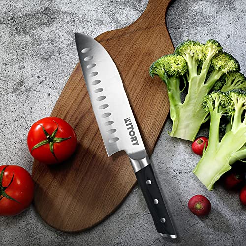 Kitory Santoku Knife 7", Metadrop Series, Forged German High Carbon Steel, Full Tang, Pakkawood Handle, Japanese Kitchen Chopping Knife For Vegetables Fruit And Cheese, Gift Box Included #TOP4