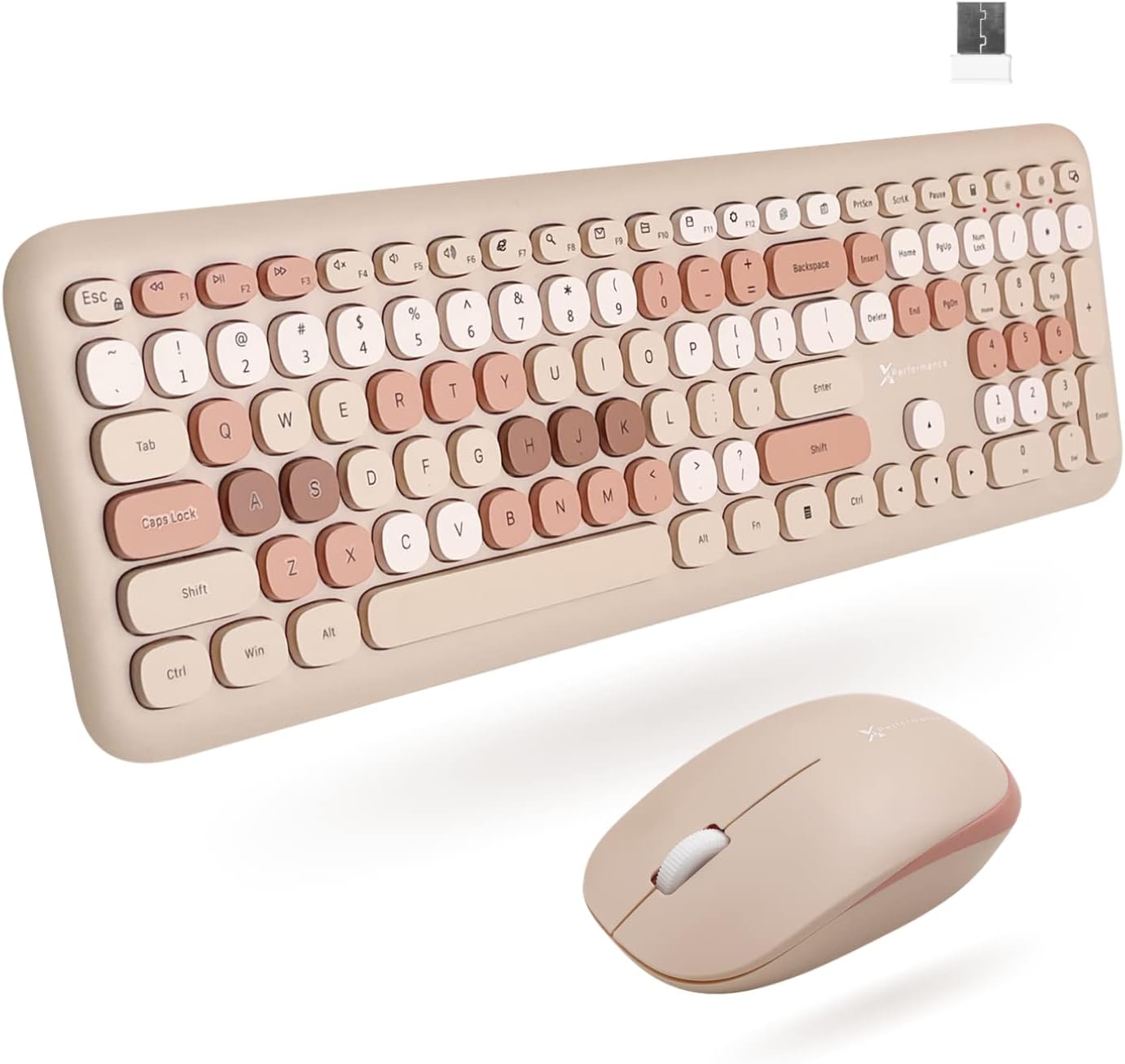 X9 Performance - Colorful keyboard and mouse combo, 2.4GHz wireless, transform your space with a cute wireless keyboard and mouse set (110 keys and 18 shortcuts), for PC and Chrome (Coffee).
