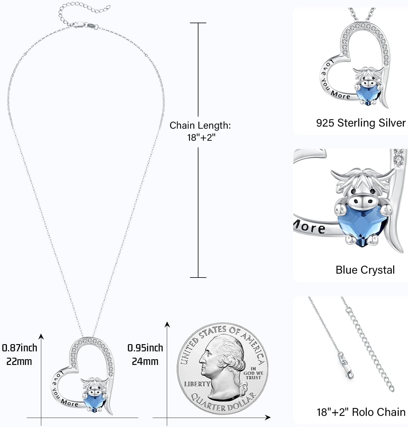 JUSTKIDSTOY Highland Cow Necklace 925 Sterling Silver Cute Cow Pendant Necklace Jewelry Gifts for Women Girls Daughter - Image 6