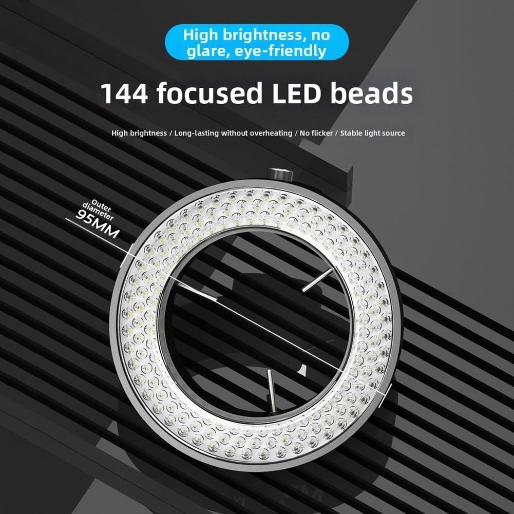 LED Ringlicht für Mikroskop 144 Perlen Dimmbare Beleuchtung USB Powered Kunststoff Kreislampe 9,5cm