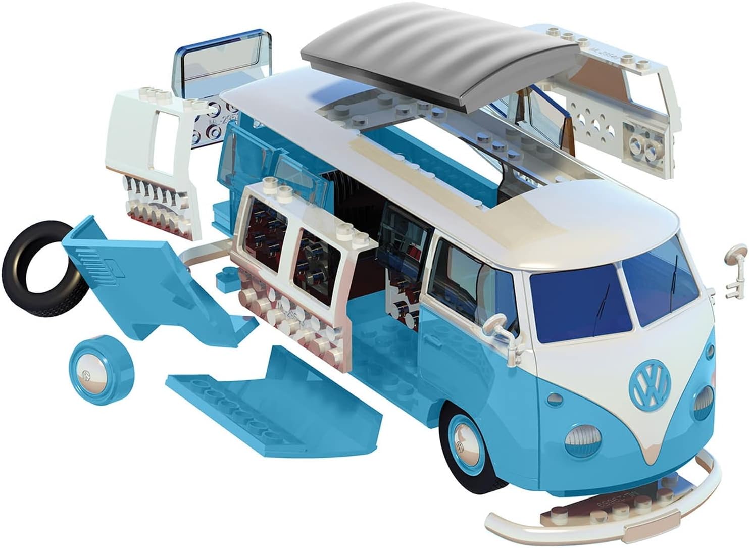 Airfix Quickbuild Volkswagen Light Blue Camper Van Brick Building Model Kit, Multicolor