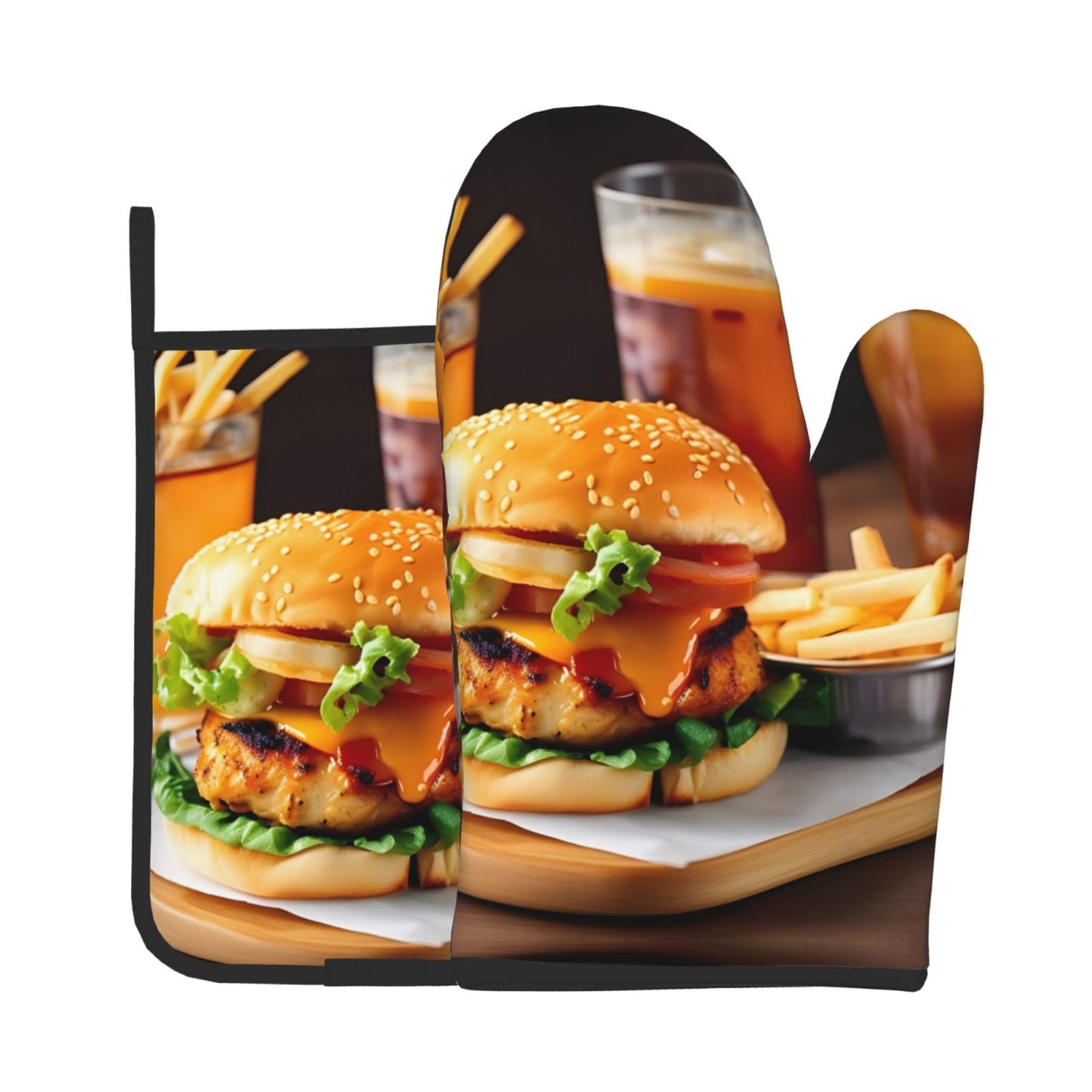 Chicken Leg Burger Drink Kitchen Baking Two-Piece Set,Multipurpose Oven Gloves,Used for Barbecue Kitchen Baking