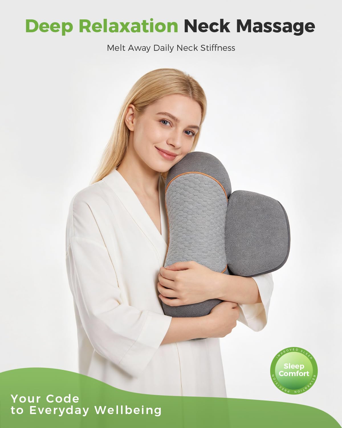 Cuscino massaggiante 3 in 1 per alleviare il dolore ai tessuti profondi con calore, massaggiatore senza fili e ricaricabile con trazione per collo gobba e spalle, cuscino in memory foam (con