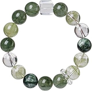 天然石クリスタルブレスレット、グリーンルチルクォーツ、クリアクォーツ、グリーンドラゴンクリスタル、風水富貴ストレッチラウンドビーズジュエリー