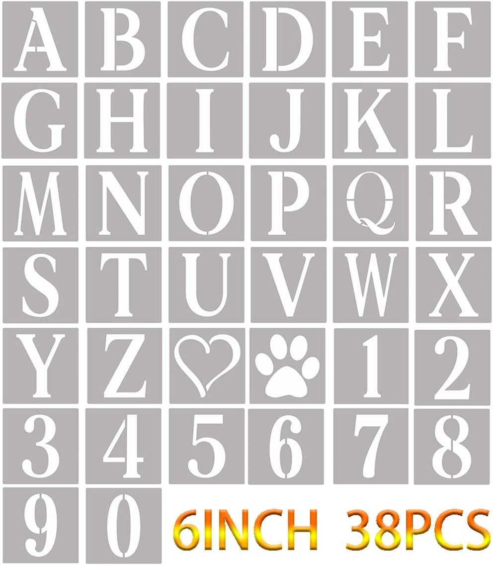 Letter Stencils for Painting on Wood 6inch,38pcs Alphabet Stencil Letters Numbers Stencils for Walls Wood Signs Door Porch Fabric Art Crafts : Arts, Crafts & Sewing