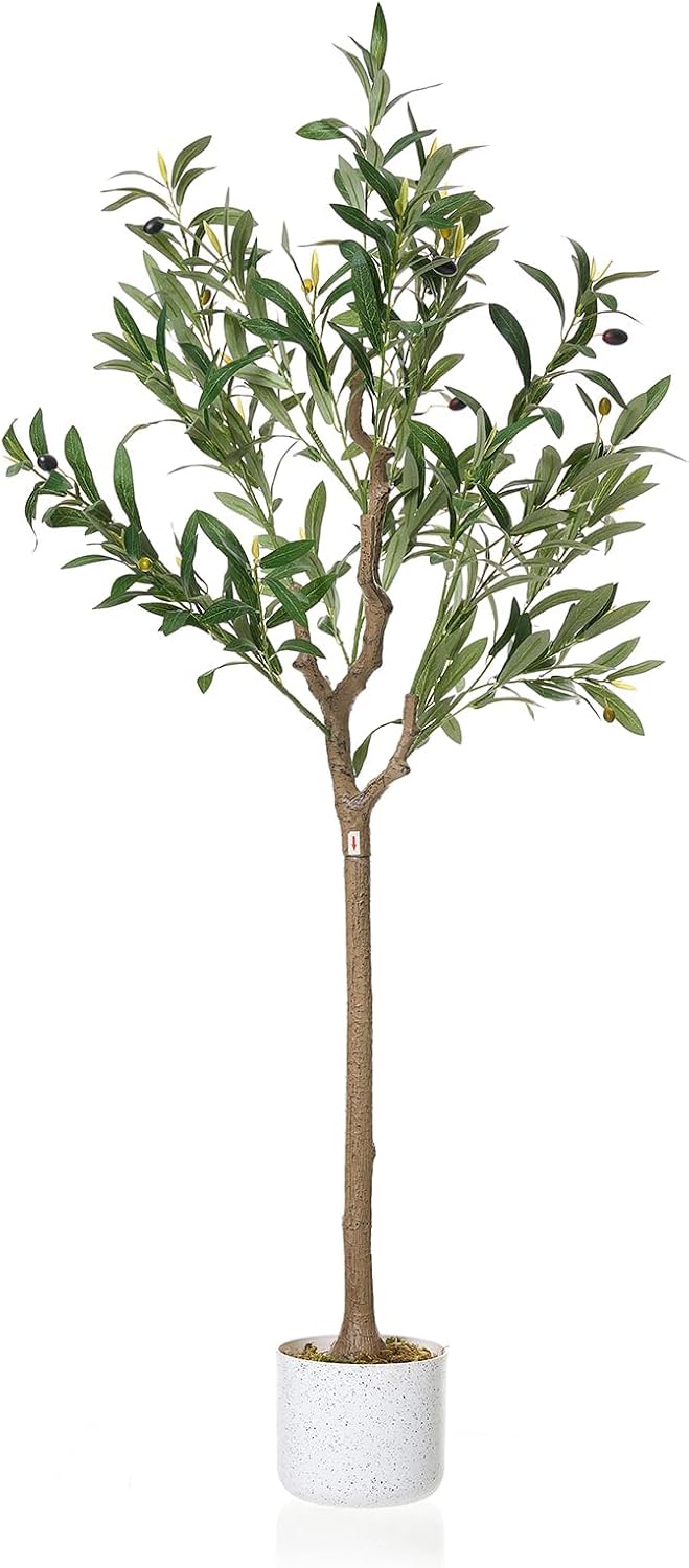 3.9 ft Artificial Olive Tree with Realistic Leaves & Fruits, Stable Cement Pot Fake Tree for Indoor Outdoor Decor, Easy Care Indoor Plants, Perfect Living Room Office Accent