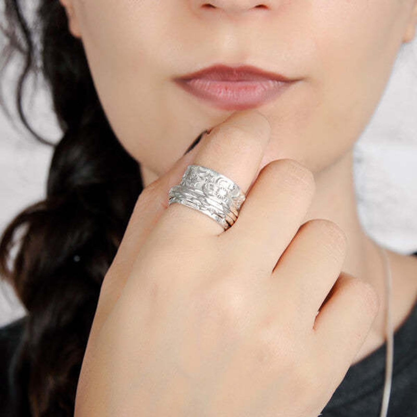 Gomice Anneau Spinner pour Anneaux Anxiété Fidget | Anneau de Fidget Rotatif Lune et Étoile Anti-Stress | Bague de Fiançailles pour Femmes et Hommes
