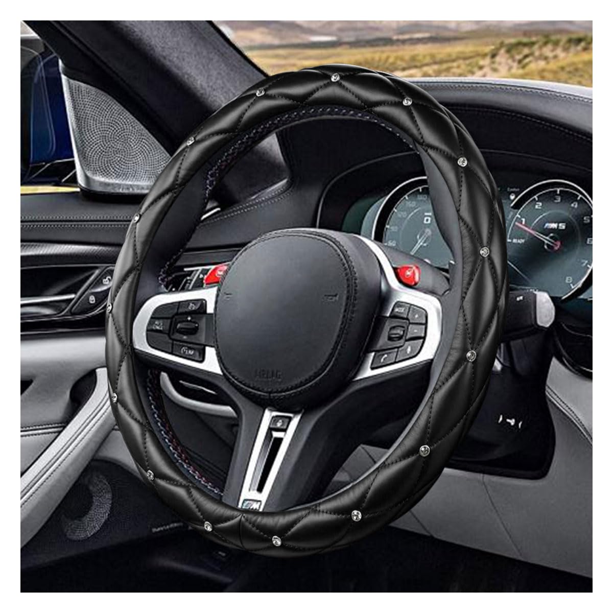 Housse De Volant Bling En Cuir Souple Rouge – Strass Cristal Diamant, Antidérapant, Universelle 38,1 Cm – Accessoire Voiture Intérieur élégant Pour Femme, SUV, Camion