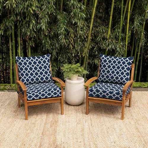 Image of Arden earthFIBER Outdoor Deep Seat Cushion Set, 24 x 24, Rain-Proof, Fade Resistant, Deep Seat Bottom and Back Cushion for Chair, Sofa Sapphire Blue Garden Trellis