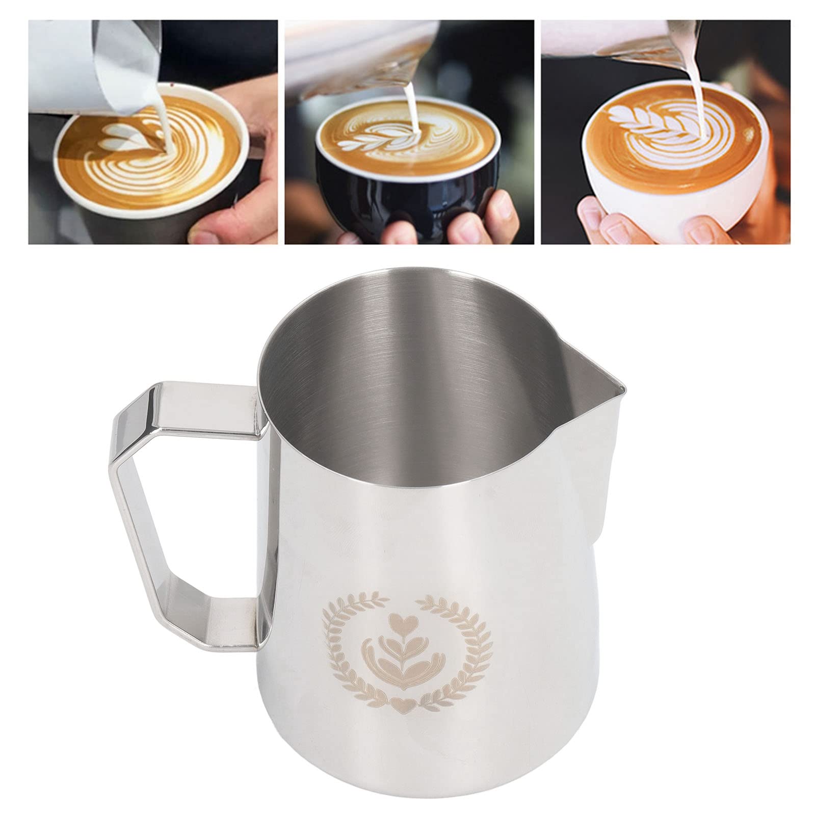 Zerodis Jarra para Espumar Leche, Taza de Espuma de Leche de Acero Inoxidable de 600 Ml con Boquilla de águila, Ergonómico, Antiderrames, Taza de Barista para café en Casa, Capuchino (Color Original)