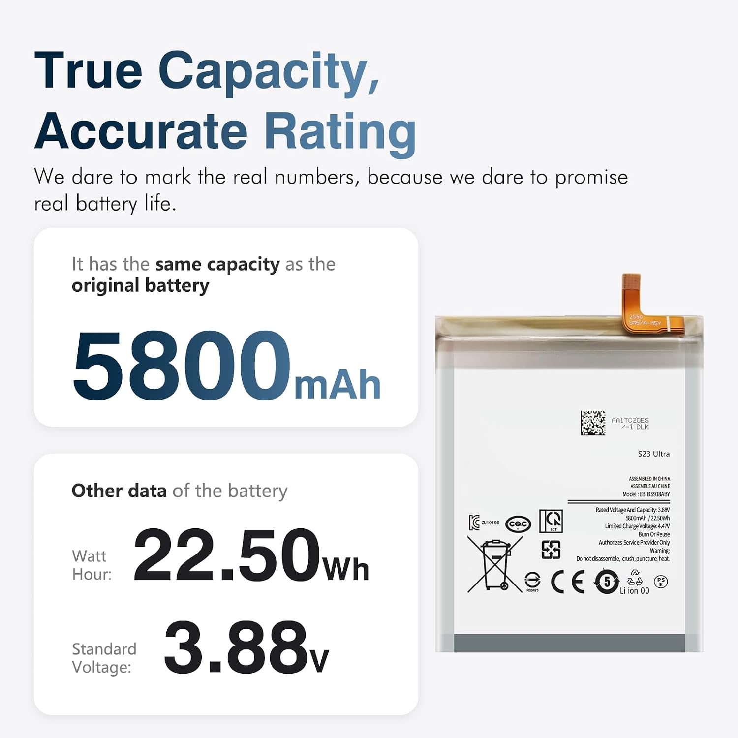 S23 Ultra Battery EB-BS918ABY for Samsung Galaxy S23 Ultra, 5800mAh