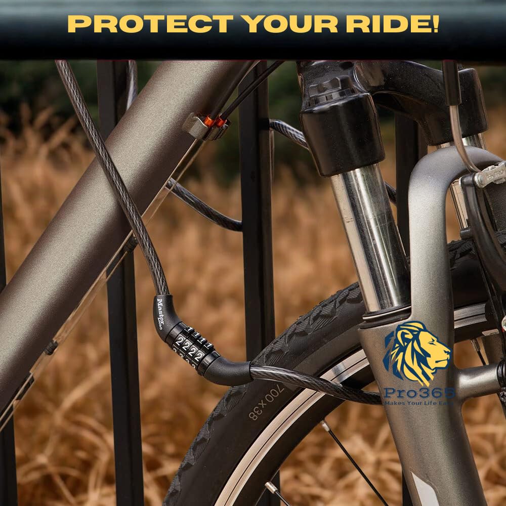 PRO365 Premium Anti-Theft 4 Digit Fixed Combination Cycle Lock | 1 Year Warranty | 12 MM Steel Cable with PVC Coating | Universal Lock Code Provided | Bicycle, Helmet, Luggage & More 1