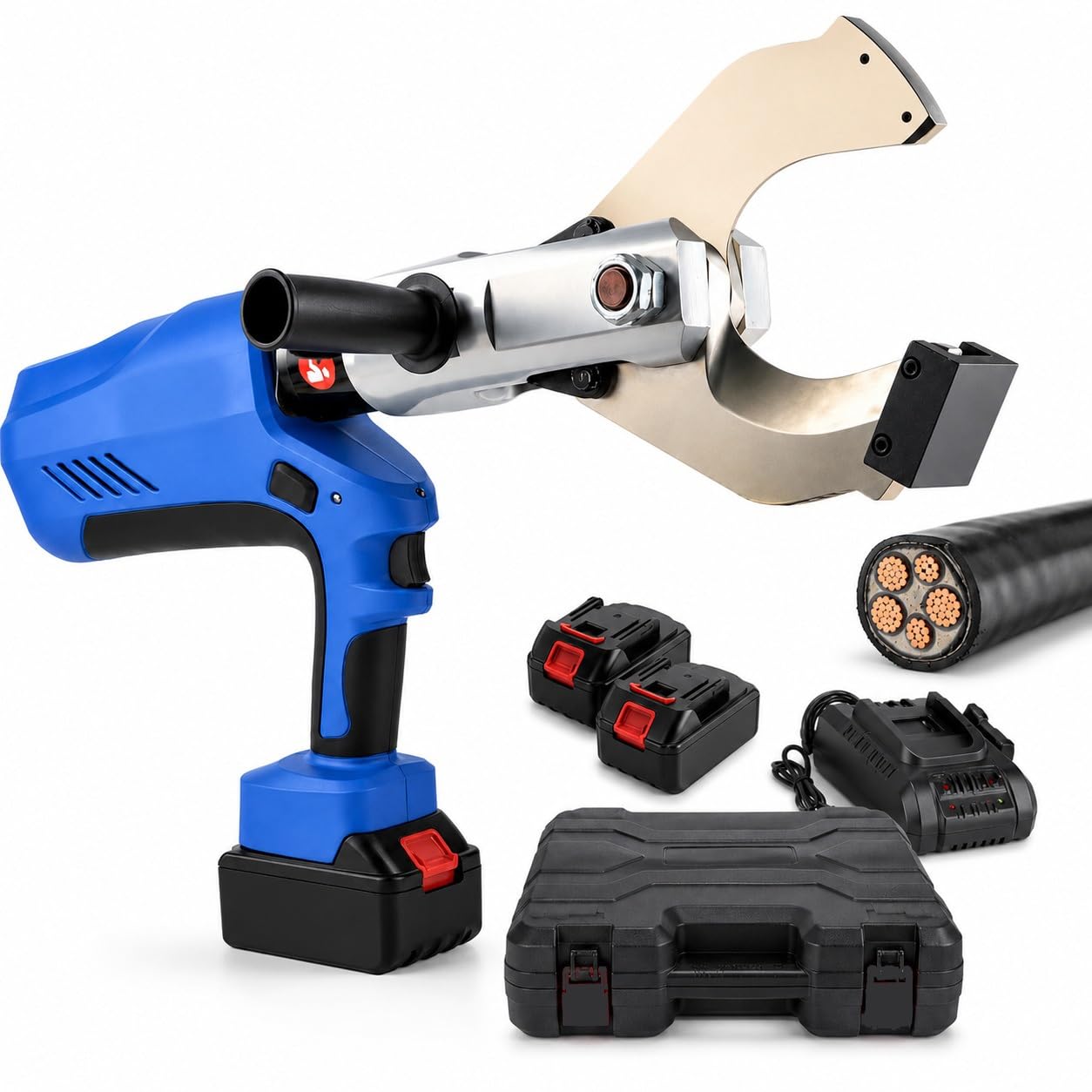 Cordless Hydraulic Cable Cutter, Handheld Electric Wire Cutter, LED Digital Display, 18V Lithium Battery, 150KN-250KN Shear Force, Suitable for Copper Aluminum Armored Cables(105C)