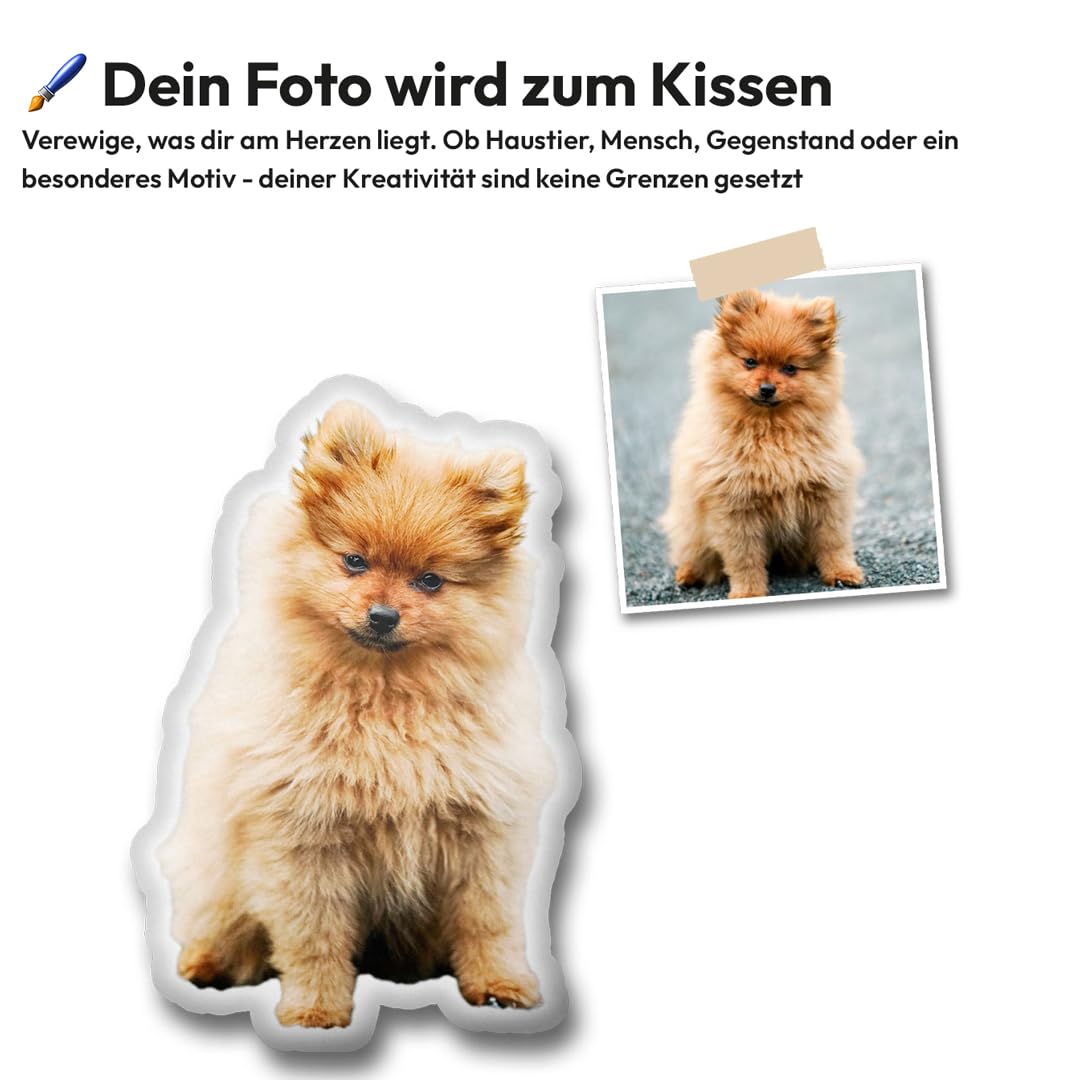 Personalisiertes Formkissen mit Foto – 3D Fotokissen Hund, Katze, Gesicht u.v.m. – Flauschiges Kissen in 6 Größen – Einzigartige Geschenkidee (25cm)