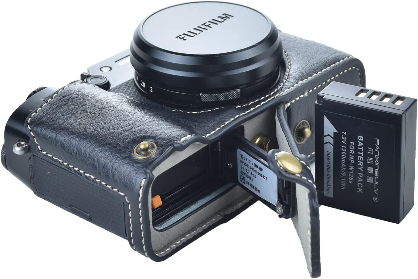 Rieibi X100V Retro Leather Camera Case for Fujifilm X100V - Protective Case with Strap and Grip - Black
