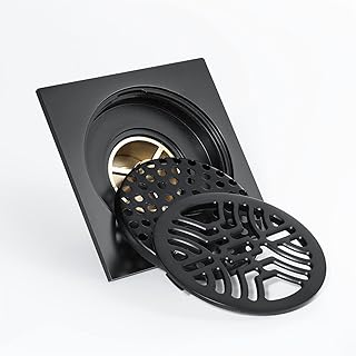 Desagüe de ducha, desagüe de piso, colador de desagüe de piso, Desagüe de piso de ducha, 10 cm * 10 cm Desagüe de piso cuadrado de latón negro con cubierta extraíble for cocina, baño, cocina, balcón,
