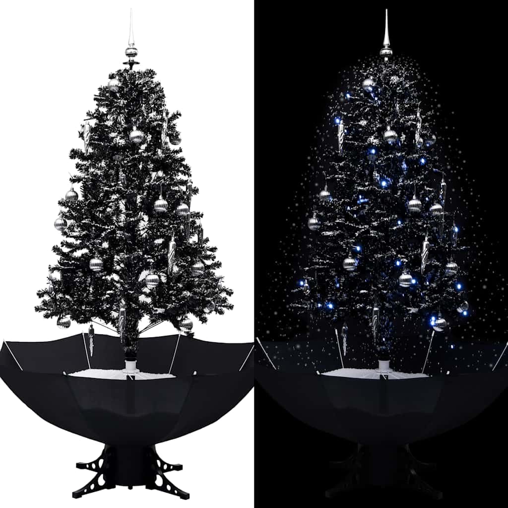 vidaXL Schneiender Weihnachtsbaum mit Schirmfuß Schneefall Künstlich Tannenbaum Christbaum Kunstbaum Dekobaum Weihnachten Dekoration Schwarz 170cm PVC