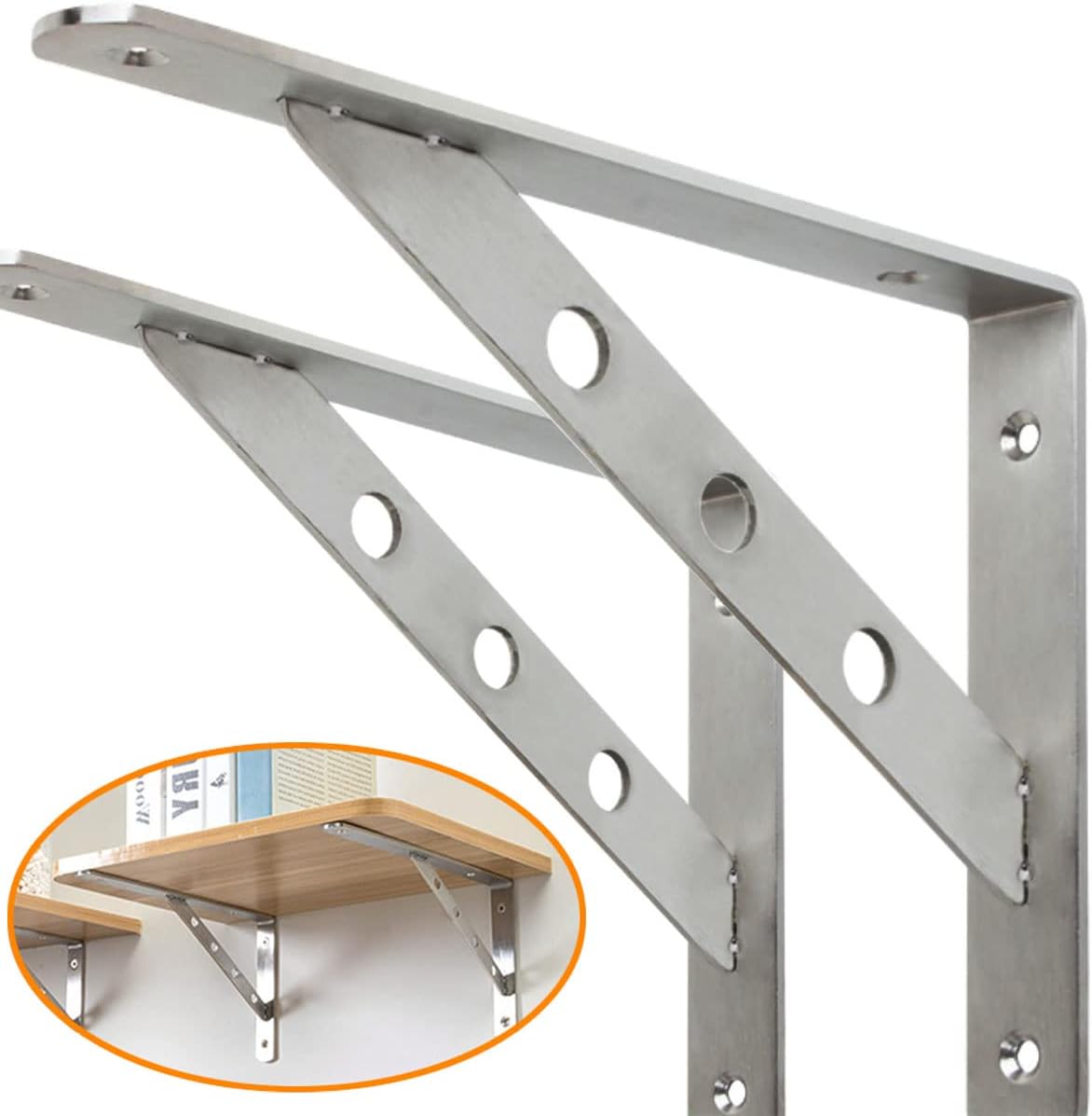 Heavy Duty Shelf Bracket,Welded Bracket,Stainless Steel Solid Shelf Brackets,Shelf Support Corner Brace Joint Right Angle Bracket,L Shaped Wall Shelf,J5303-2P Brushed Nickel 1 Pair(10 inches)