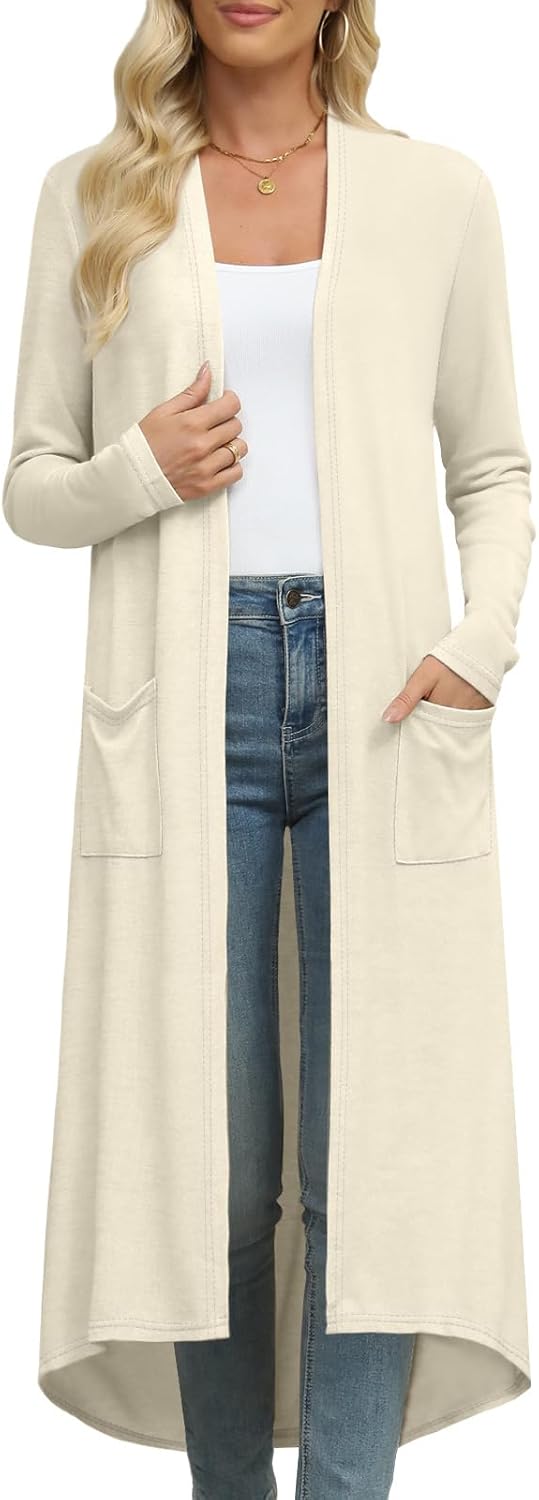DB MOON Womens Long Cardigan Fall Lightweight Long Sleeve Sweater Light Weight Winter Open Front Sweaters with Pockets - Image 2