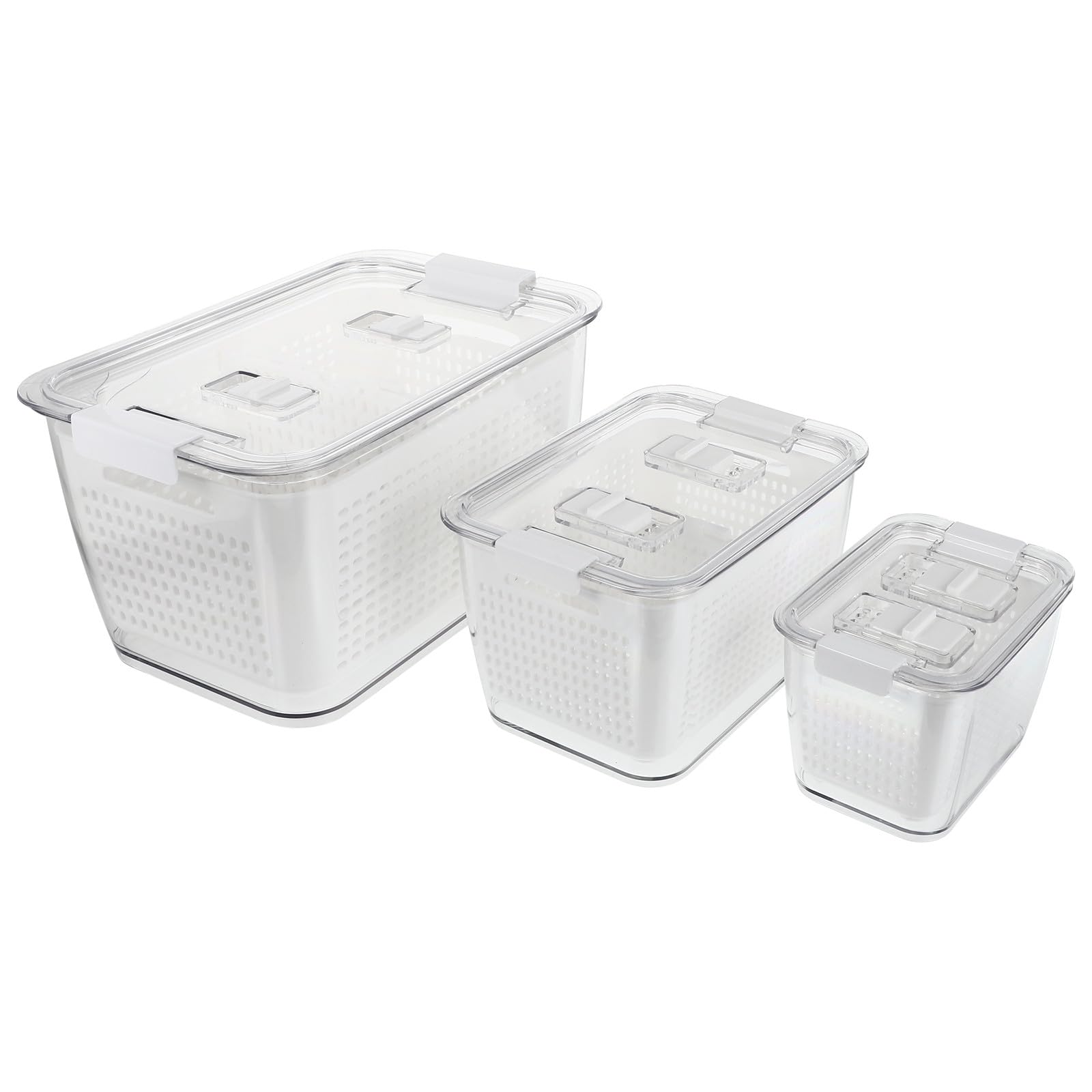 DECHOUS Frischebox mit Deckel und Ablaufkorb Stapelbare Aufbewahrungsbox aus Kunststoff Luftdicht für Kühlschrank und Gefrierfach Geeignet für Haushaltslebensmittel