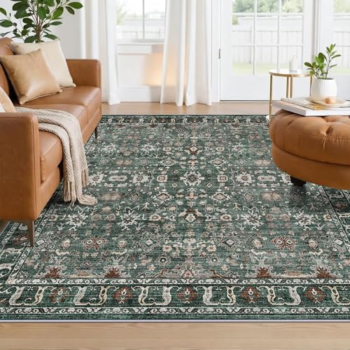 Washable 6x6 Rug Square - Ultra Soft Living Room Area Rug Under Sofa Green
