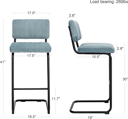Miniatura 2 de ONEVOG Taburete de bar de 26 pulgadas, taburetes de bar modernos de altura de mostrador, taburetes de bar blancos con Boucle Farbic y base de metal
