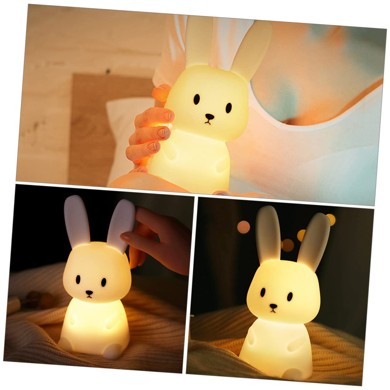 1pc Rabbit Pat Light Luz de mesa LED Luz nocturna LED Lámpara de mesa táctil Luz nocturna de dibujos animados Luces con sensor táctil Luz de conejo de silicona Batería incorporada Luz nocturna Pat bla