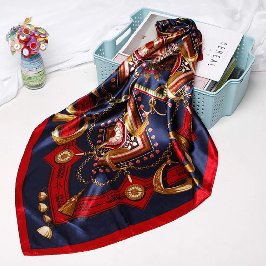 Bufanda Hijab de Moda para Mujer, Bufandas de satén de Seda Estampadas para el Pelo, pañuelo Cuadrado de 90x90cm, Bufandas con Diadema para Mujer