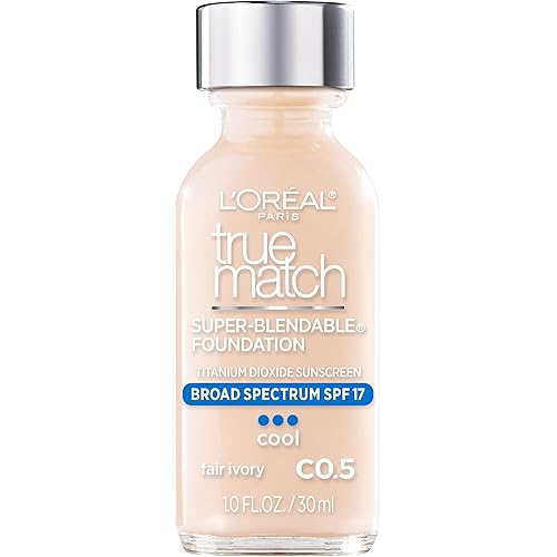 L’Oréal Paris Makeup True Match Super-Blendable Liquid Foundation, Fair Ivory C0.5, 1 Fl Oz, 1 Count