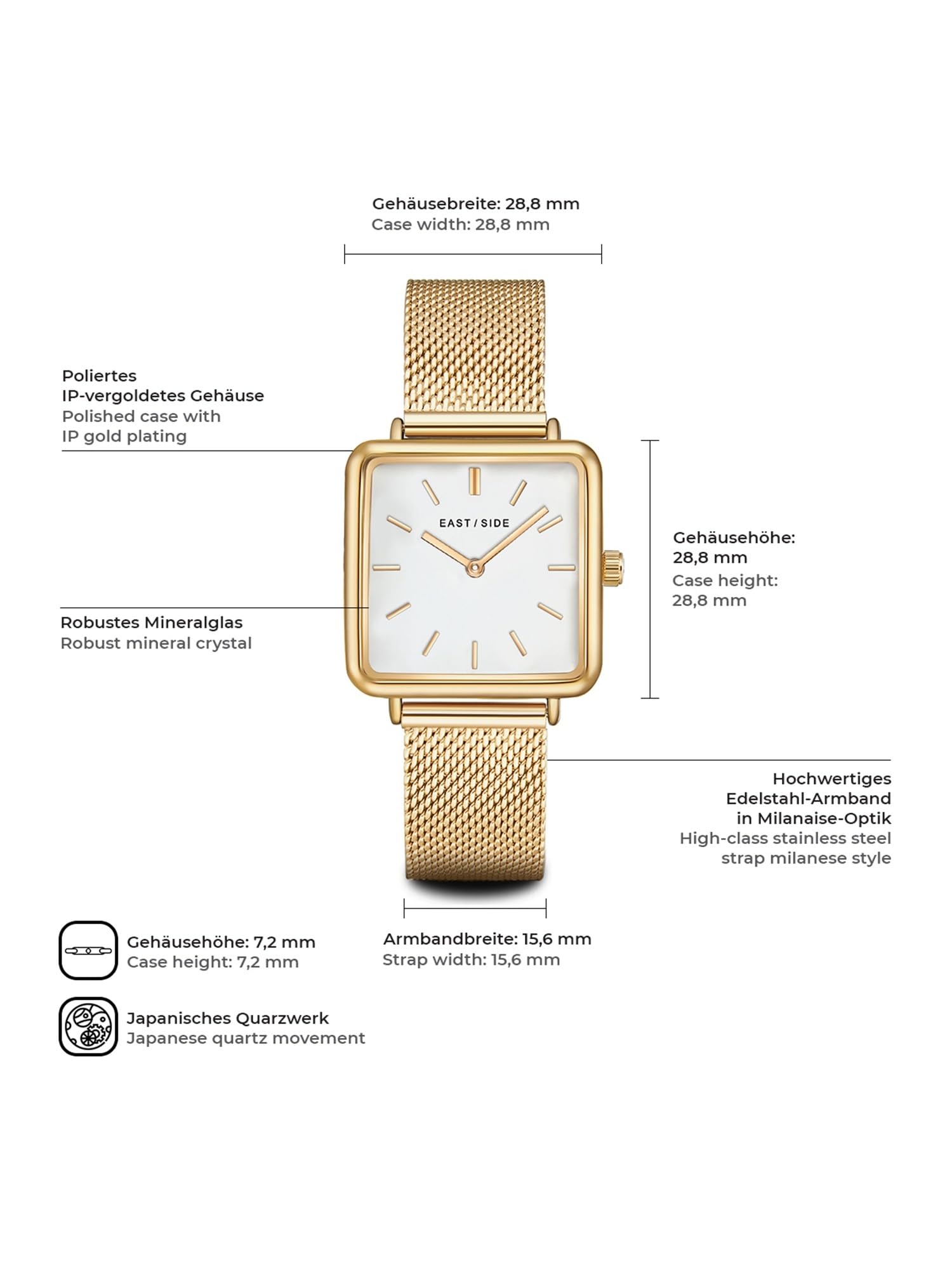 Eastside Damen Uhr Metall-Legierung gelbgold Quarzwerk
