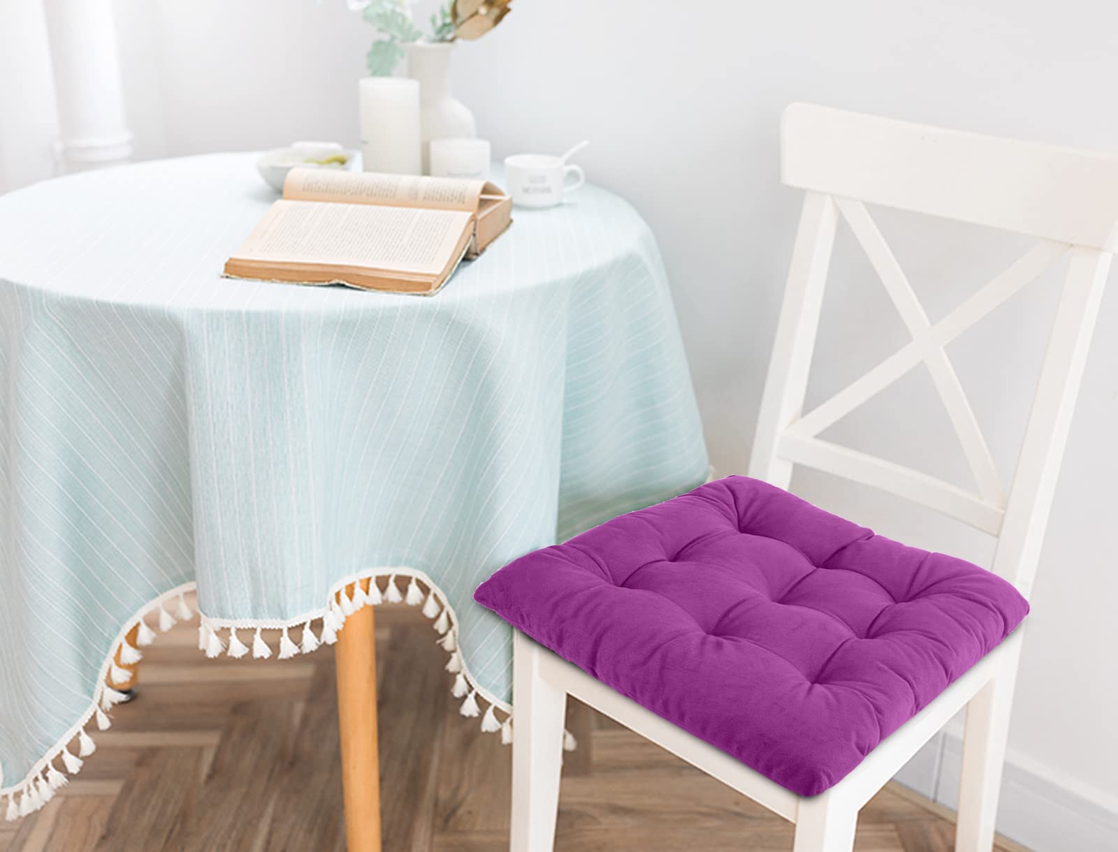 HARBOREST Set Di 4 Cuscini Per Sedie Da Pranzo Bordeaux 40,6x40,6x5 Cm – Con Lacci E Fondo Antiscivolo In Morbida Ciniglia - 4