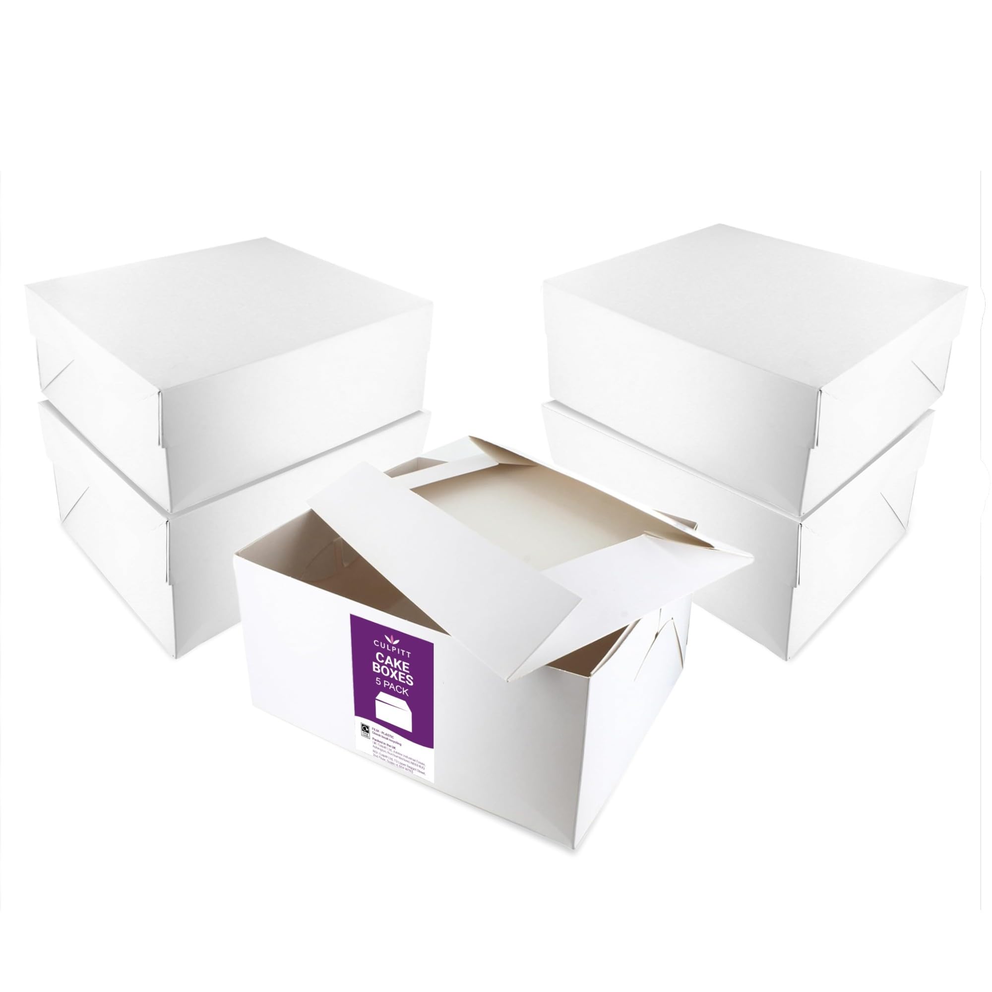 Culpitt 16" x 12" Oblong Cake Boxes With Lid | 5 Pack| Rectangle Box, Rigid Transport And Protection For Birthday, Wedding, And Celebration Bakes, Recyclable Cardboard Bakery Boxes - Pack Of 5
