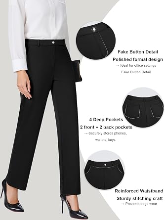 DLOODA Womens Dress Pants High Waisted Stretchy Straight Leg Work Pants