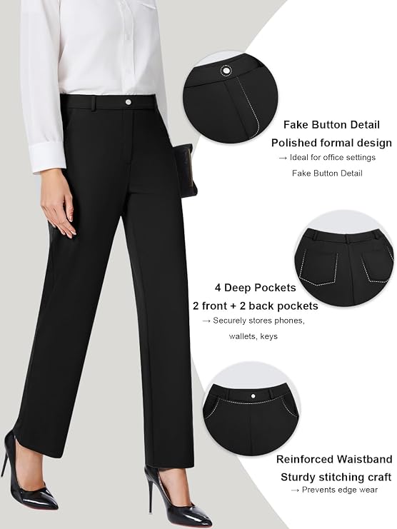DLOODA Womens Dress Pants High Waisted Stretchy Straight Leg Work Pants