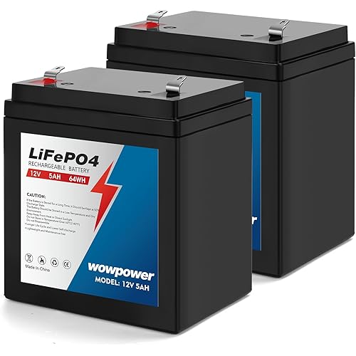 12V 5Ah Lithium LiFePO4 Deep Cycle Battery, 2 Pack, 2000+ Cycles 12 Volt Rechargeable Battery for Alarm System, Chamberlain 41A6357-1/ LiftMaster 485LM 8550W/ Craftsman 4228 Garage Door Opener