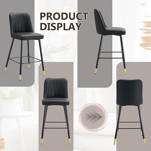 Miniatura 9 de Juego de 4 Taburetes de Bar, Taburetes de Bar de Altura de Mostrador con Respaldo, Taburetes de Cocina Modernos de Cuero Sintético, Taburete de Bar