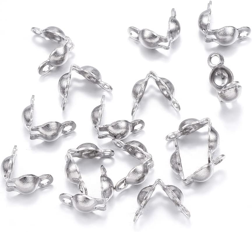 Bead Tips Knot Covers Clamshell Fold-Over Bead Calotte Ends Knot Covers Metal Open Bead Tips Knot Covers for Jewelry Making DIY Findings Crafts |100 PCS|