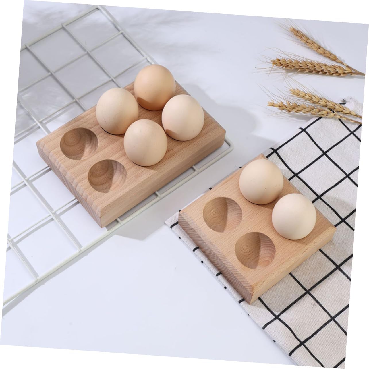 2pcs Wooden Egg Rack Egg Display Holder Refrigerator Egg Tray Fridge Egg Holder Wooden Trays Egg Cartons Refrigerator Containers Chicken Egg Holder Eggs Bracket Storage