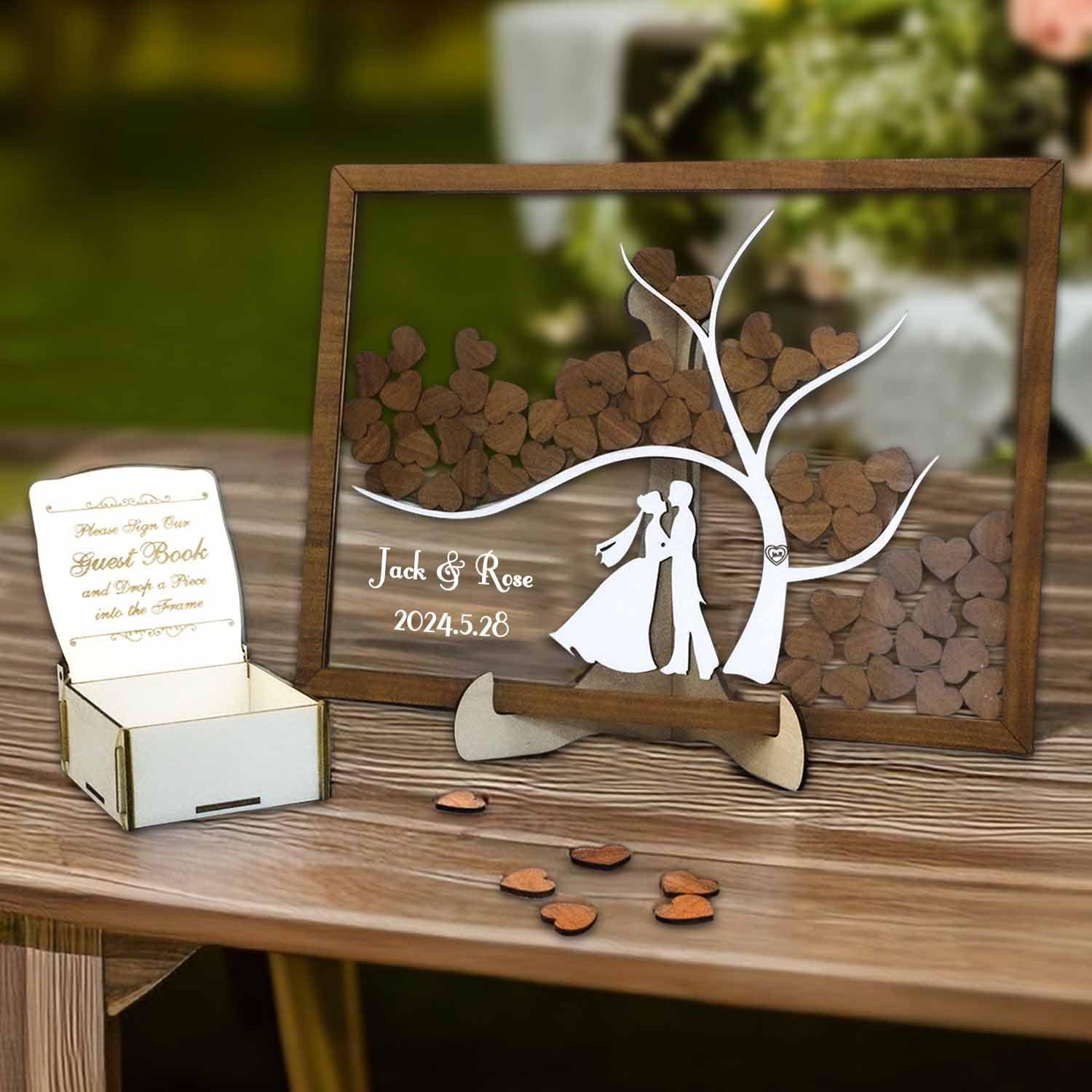 Personalized Wedding Guest Book Alternative - Rustic Wedding Decorations for Reception - Wooden Drop Box, from 50 to 300 Guests - Guest Book Sign with Customized Name & Date - Wedding Decor