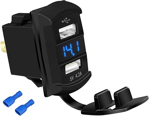 DaierTek Adaptador de cargador de coche USB dual de 42 A resistente al agua voltímetro digital LED azul para interruptor basculante marino en barco