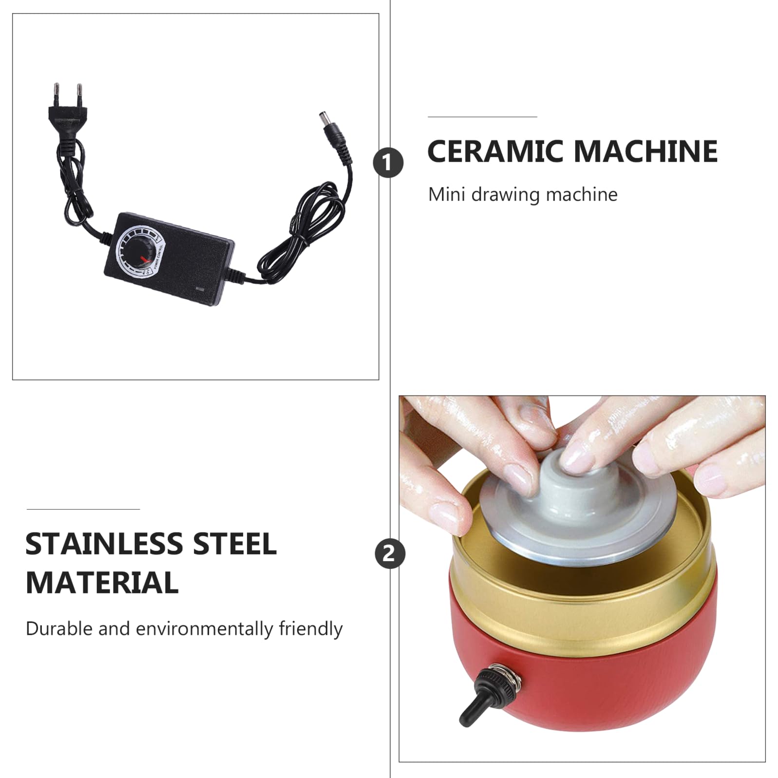 Gatuida Torno de Alfarero Mini con Plato Giratorio y Velocidad Ajustable Máquina de Cerámica para Uso Doméstico y Talleres Incluye Herramientas para Modelar Arcilla Color Rojo Voltaje