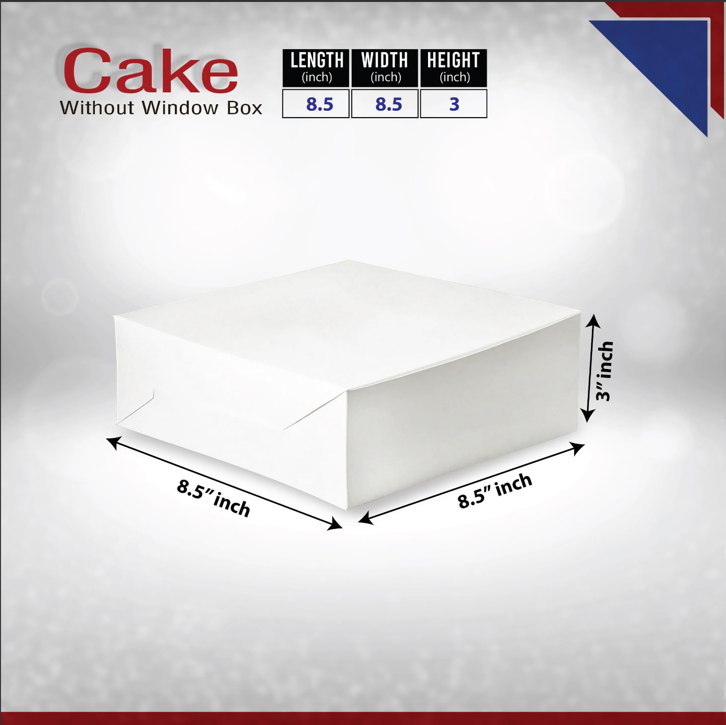 Tennessee IMPEX Cake Boxes (8.5 x 8.5 x 3) inch (Pack of 25). Take Out Packaging for Cakes, Cupcakes, Pies, Donuts and Treats.,