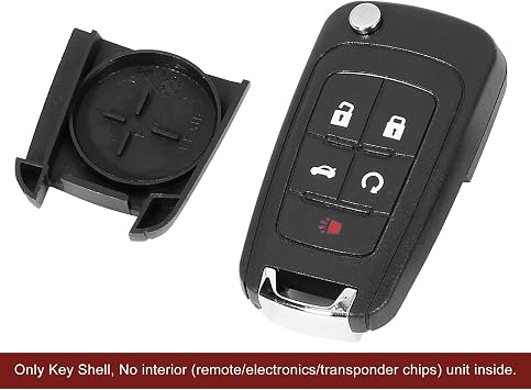 Key Fob Shell Case Replacement for Chevrolet Camaro 2010-2013, Cruze 2011-2013, Equinox 2010-2013, Malibu 2013, Sonic 2012-2013, Spark 2013, Volt 2011-2013, 5-Button Folding Housing Black