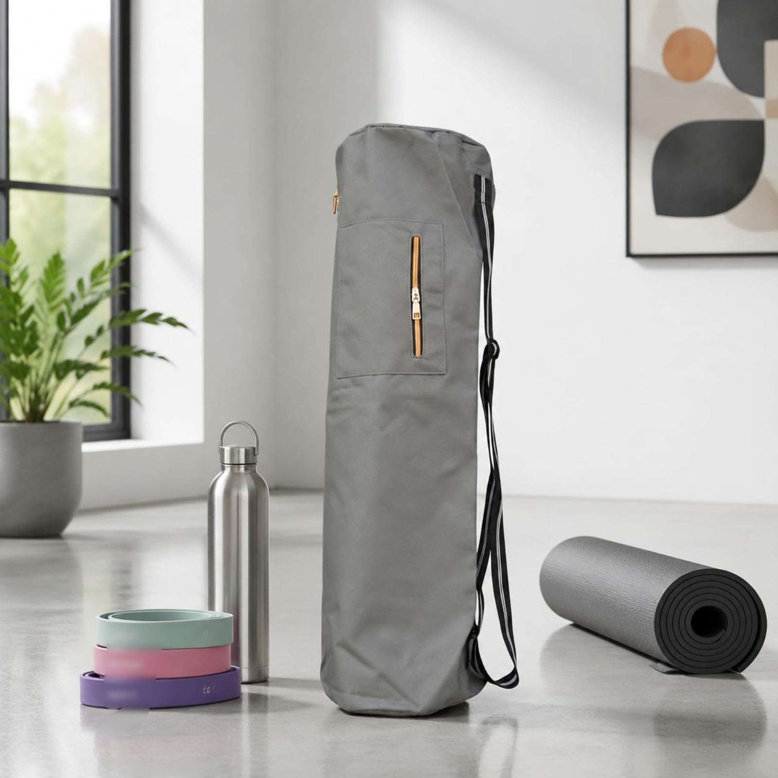LOVIVER Borsa Sportiva Impermeabile Borsone da Palestra Borsa da Nuoto Zaino a Spalla in Tessuto Oxford Cilindrico con Scomparto Principale Capiente E Tasca, Nero, Nero