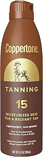 Coppertone Tanning Sunscreen Spray with Broad Spectrum SPF 15, Water Resistant Spray Sunscreen, Lightweight and Non-Greasy, 5.5 Oz