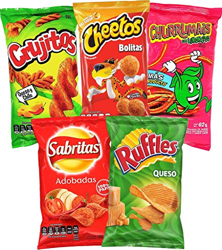 Sabritas Mexican Chips Variety Pack, (5 Pack) Assortment of Spicy, Corn, and Tortilla Chips from Mexico, Includes Mexican Ruffles Chips, Mexican Churros Chips, Makes A Great Gift by Ole Rico