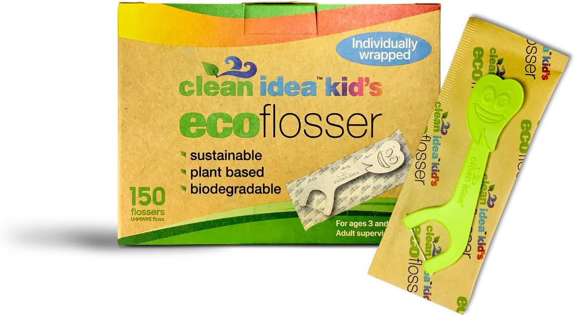 Kids EcoFlossers 150ct, Individually Wrapped, Easy to Hold Kids Flossers, Fun & Colorful Kid Flossers, Natural Kid Floss, Plastic Free Biodegradable Floss Picks, Toddler Flosser Stick