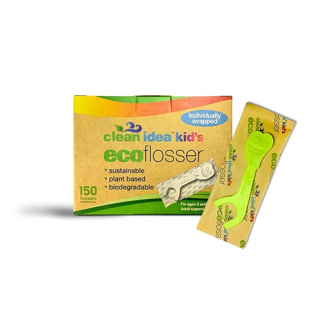 Kids EcoFlossers 150ct Individually Wrapped Easy to Hold Kids Flossers Fun Colorful Kid Flossers Natural Kid Floss Plastic