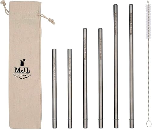 Miniatura 1 de Paquete combinado de popotes de metal de acero inoxidable con extremo redondeado más seguro para tarros Mason (paquete de 6 + cepillo de limpieza +